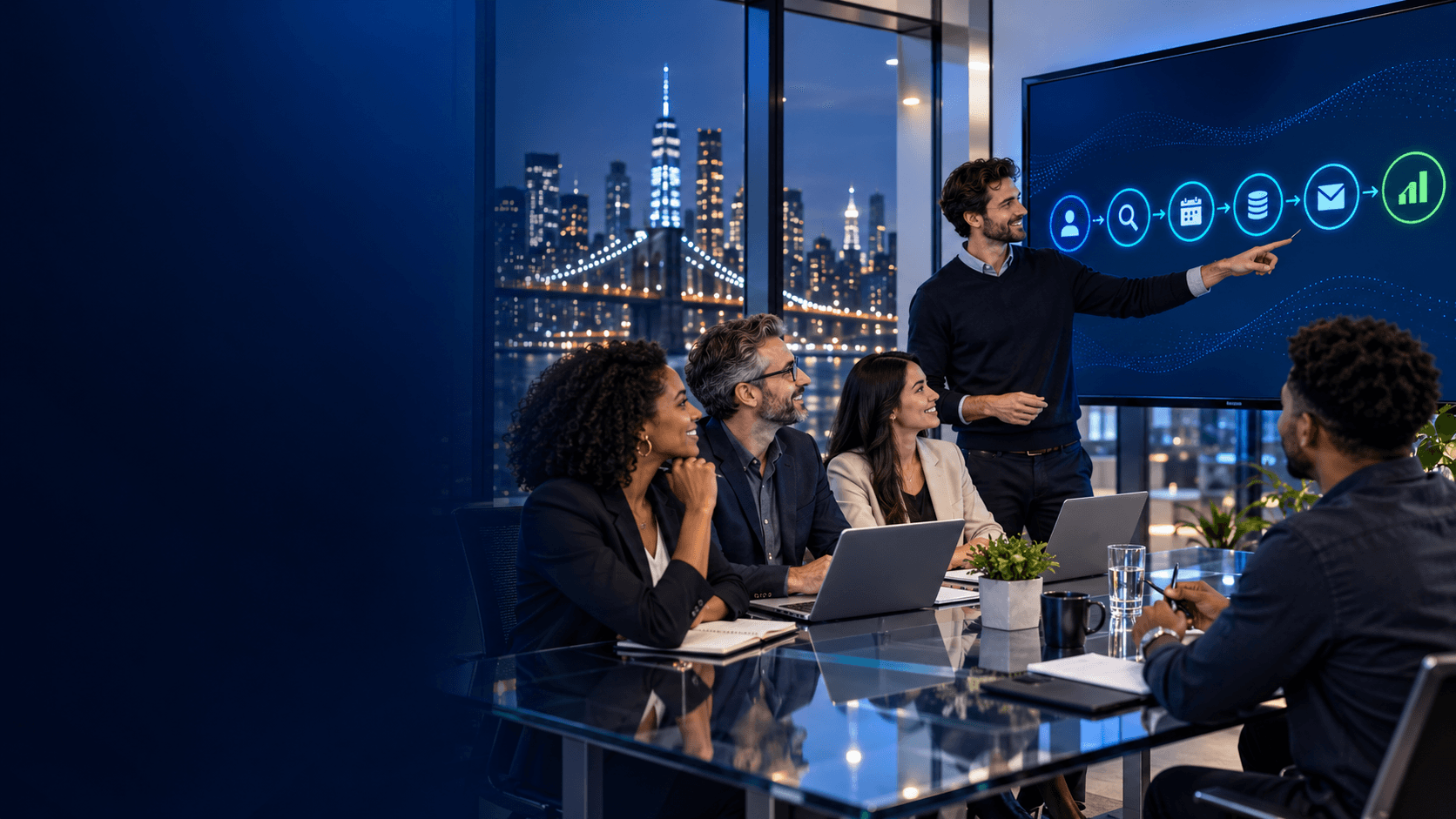 AI automation engineer planning a custom workflow with a New York business team.