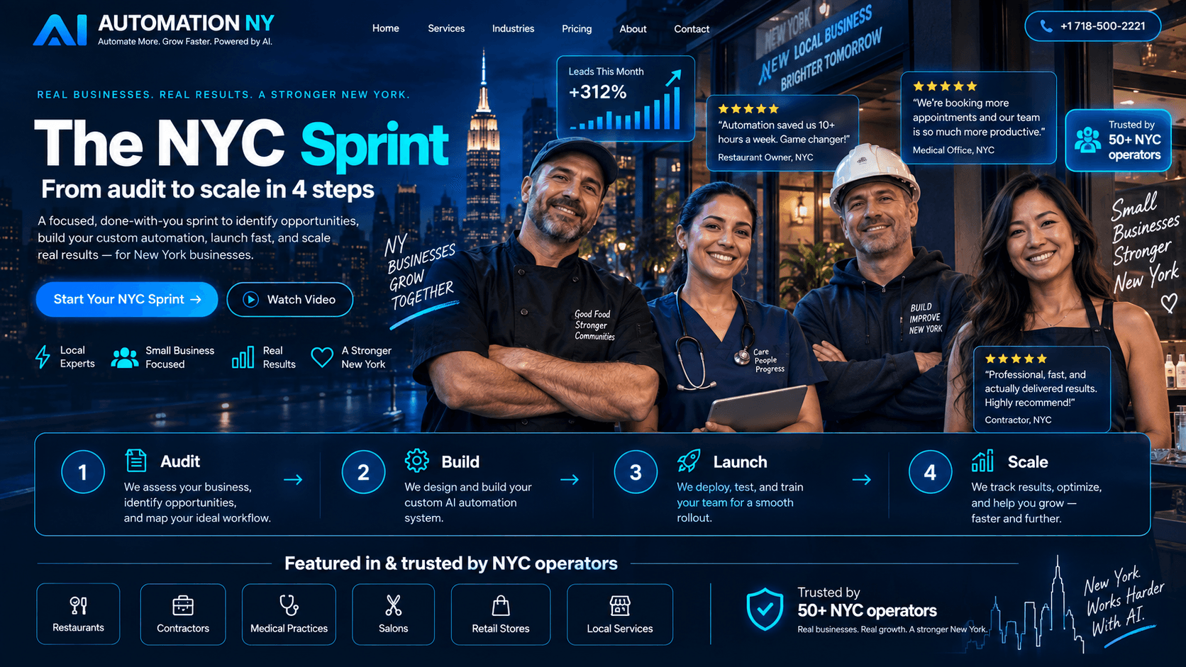 NYC business owners across restaurants, medical, construction, and retail who trust AI Automation NY to grow their businesses.
